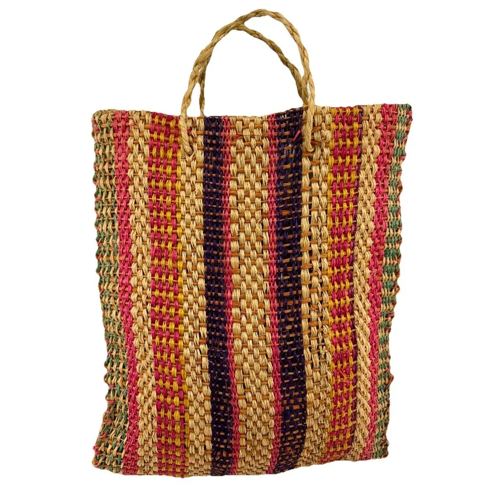 Handwoven Natural Fiber Tote Bag Multicolor Boho Market Shopper X Large EUC‎